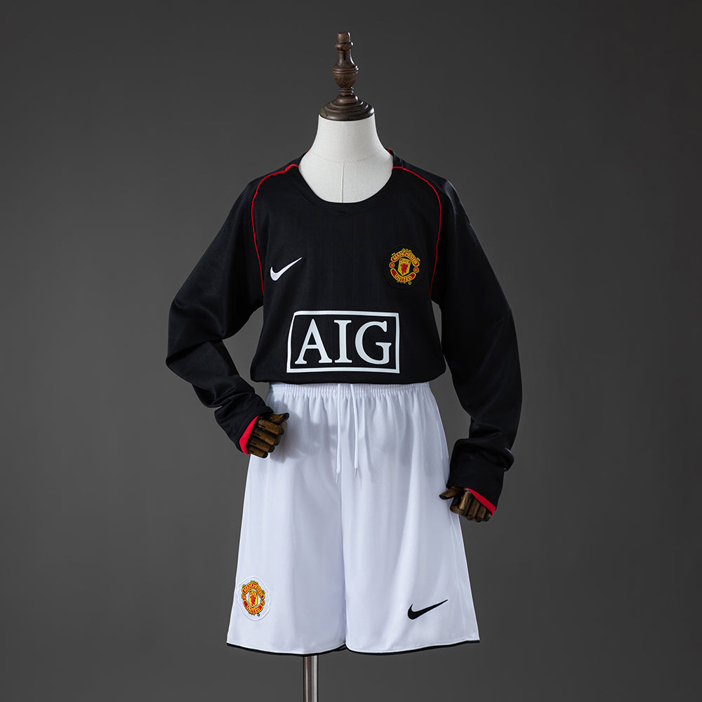 Camiseta + Short Manchester United Visitante 07/08 Manga Larga Niños