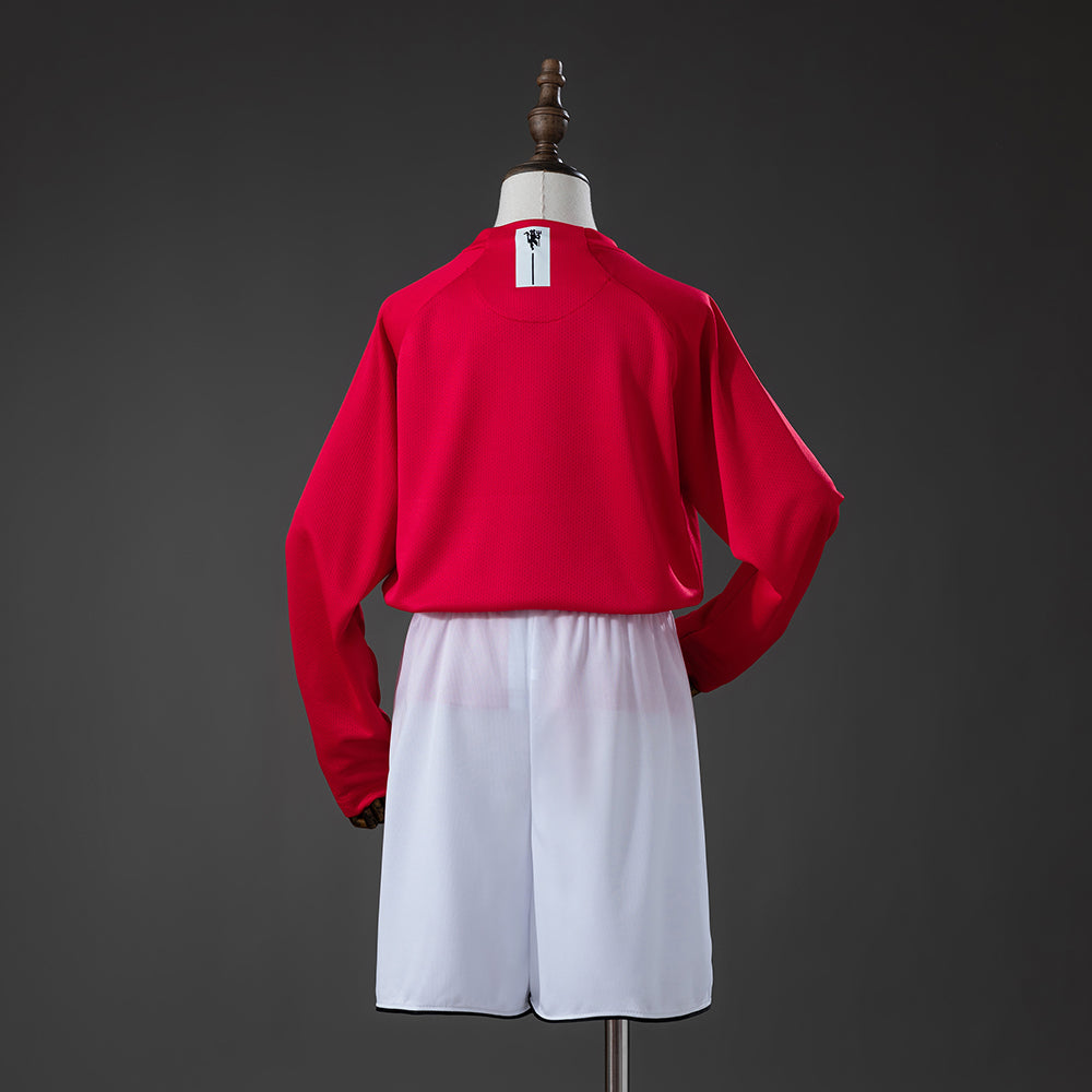 Camiseta + Short Manchester United Local 07/08 Manga Larga Niños