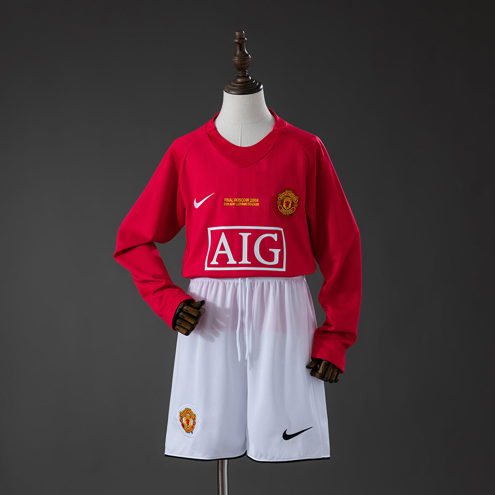 Camiseta + Short Manchester United Local 07/08 Manga Larga Niños
