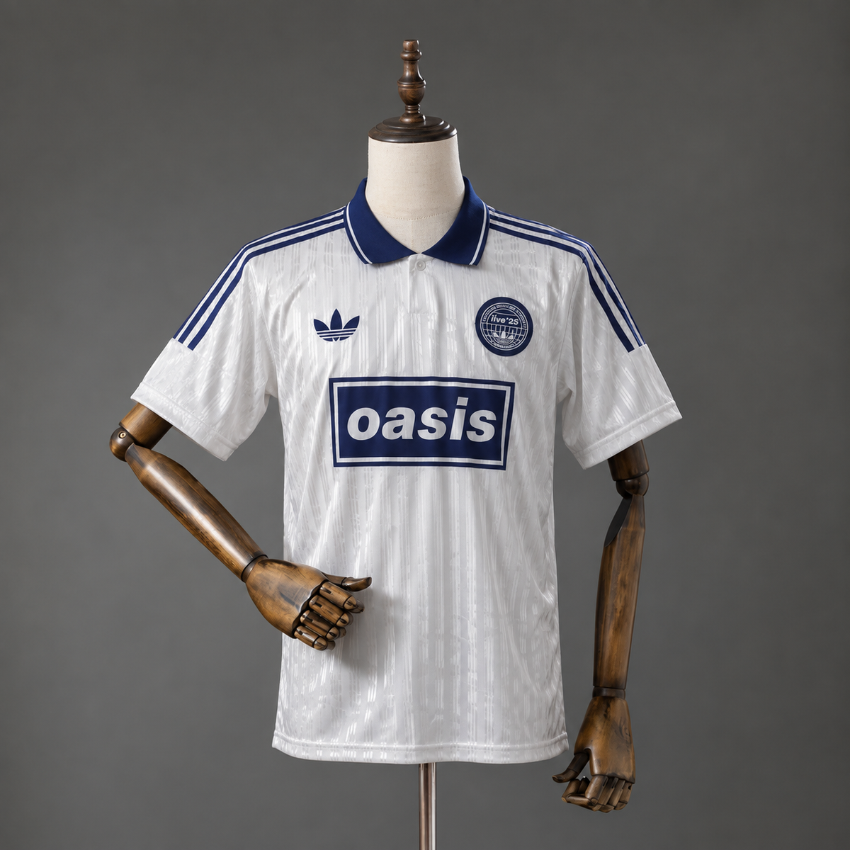 Camiseta Oasis Band Jacquard Striped White Blue Manga Corta Adultos